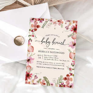 Invitation Boho rose pâle Flore Bébé Brunch Douche
