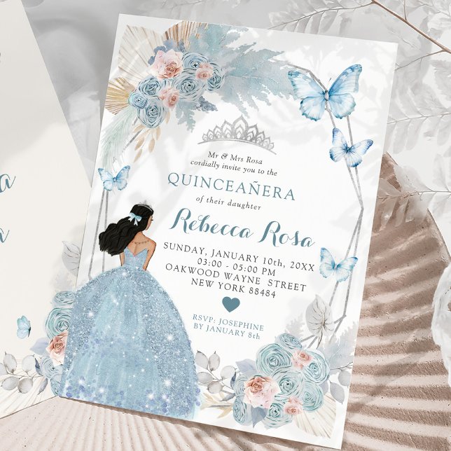 Invitation Boho rose pâle Princesse Royale Quinceañera (Créateur téléchargé)