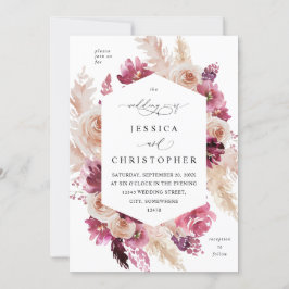 Invitation Boho rose Pampas Grass Mariage Floral rose