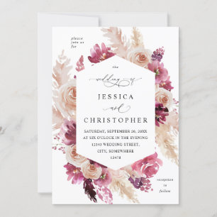 Invitation Boho rose Pampas Grass Mariage Floral rose