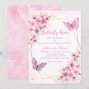 Invitation Boho rose papillon floral Baisers Baby shower fill