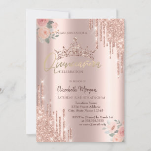 Invitation Boho Rose Parties scintillant Couronne Drop Quince
