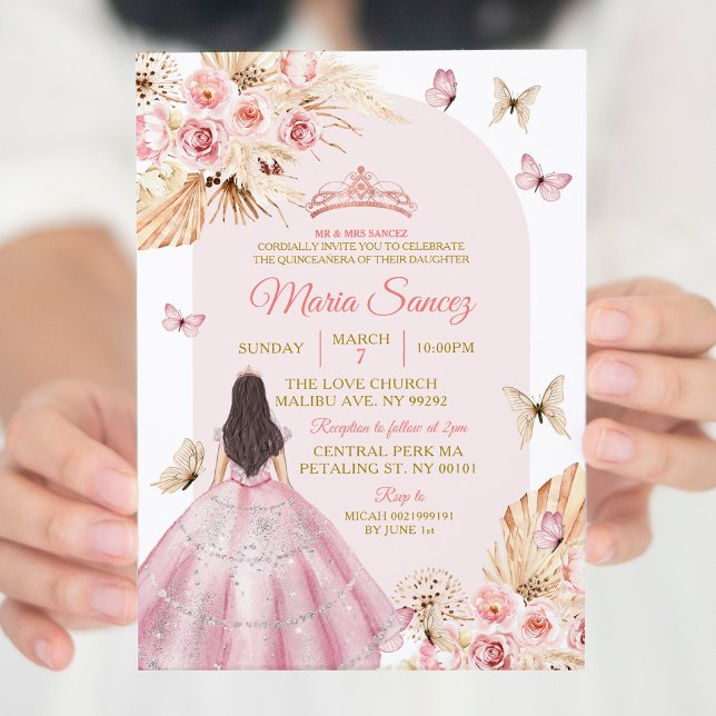 Invitation Boho Rose Princesse Floral Mexicain Quinceañera (Créateur téléchargé)