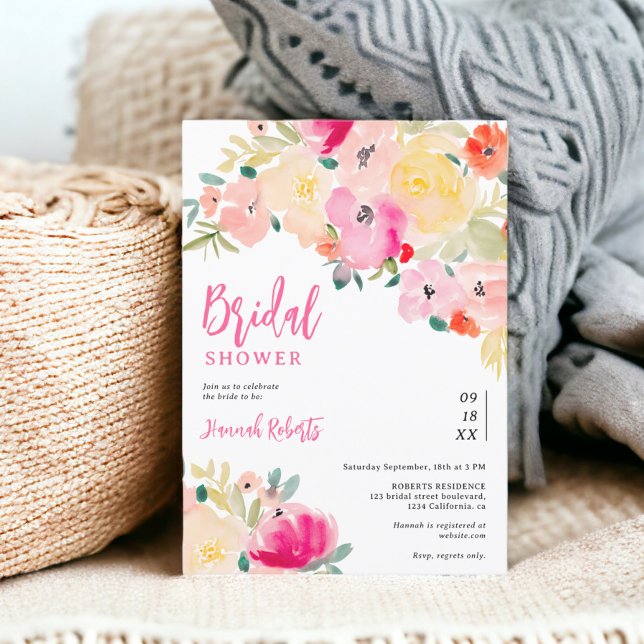 Invitation Boho rose printemps chic jardin fleuri nuptiale do (Spring pink boho chic garden floral bridal shower invitation)