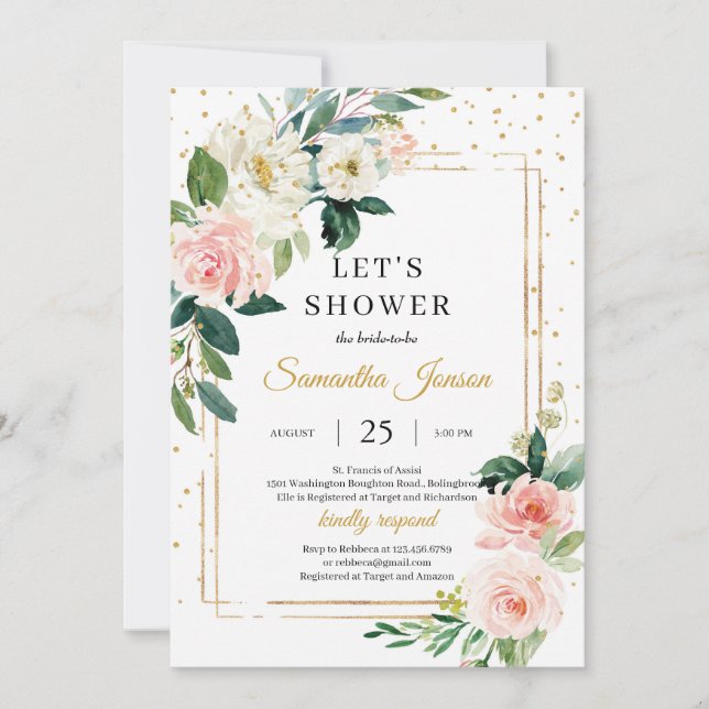 Invitation Boho rose rose floral et or géométrique mariée (Devant)