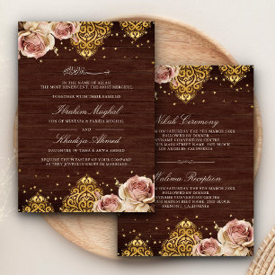 Invitation Boho rose Rose islamique Motif bois Mariage musulm