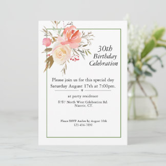 Invitation Boho Rose Roses, 30e anniversaire personnalisable
