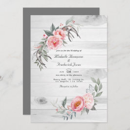 Invitation Boho rose rustique Floral QR Code RSVP Mariage