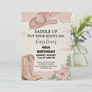 Invitation Boho Rose Rustique Occidental Anniversaire de Cowg