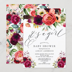 Invitation Boho rose violet Floral C'est un Baby shower de fi