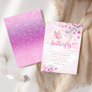 Invitation Boho rose violet papillon floral Baby shower fille