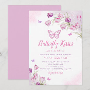 Invitation Boho rose violet papillon floral Baby shower fille