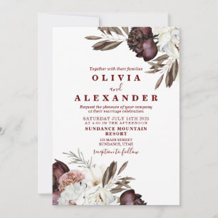 Invitation Boho Roses Bourguignon automne mariage
