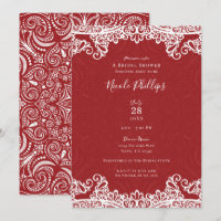Boho Rouge & Blanc Dentelle Motif Imprimé Mariage 