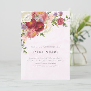 Invitation Boho rouge rose vif Baby shower Fleurs blanches