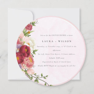 Invitation Boho Rouge rose vif Fleurs blanches Couples Douche