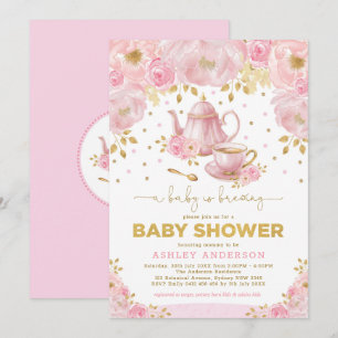 Invitation Boho rougissent thé rose de baby shower d'or