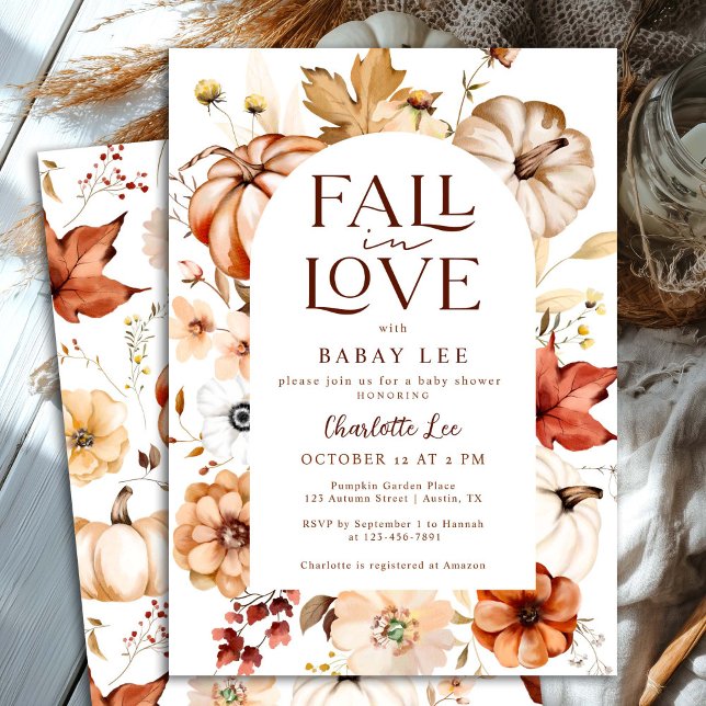 Invitation Boho rouille chute en amour Floral Citrouille Baby (Créateur téléchargé)