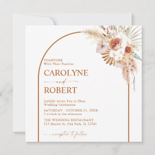 Invitation Boho rouille & Pampas Grass Terracotta Carré Maria