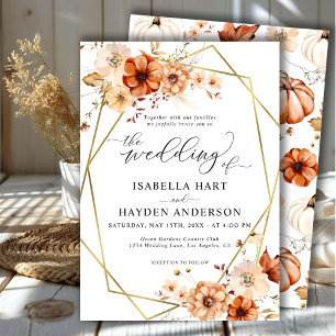 Invitation Boho Rust Beige Floral Mariage de cadre or