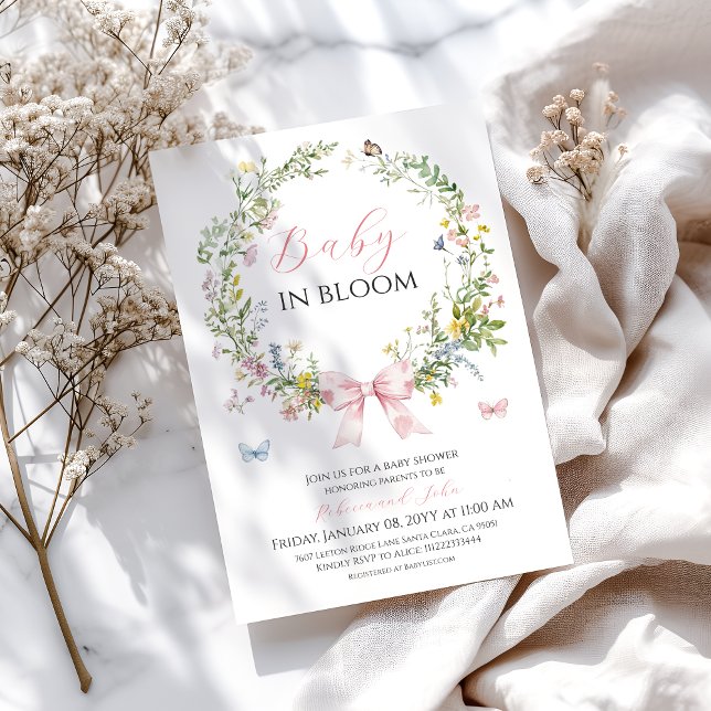 Invitation Boho Rustic Baby en Baby shower de boue rose en fl (Créateur téléchargé)