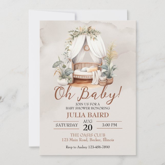 Invitation Boho Rustic Bébé Douche bébé (Devant)