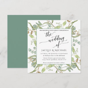 Invitation BOHO Rustic Eucalyptus Foliage Carré d'aquarelle