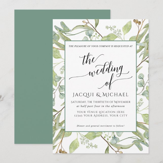 Invitation BOHO Rustic Eucalyptus Foliage Mariage d'aquarelle (Devant / Derrière)