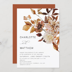 Invitation Boho Rustic Fall Floral Bural Orange Mariage