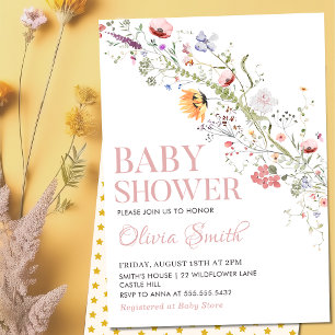 Invitation Boho Rustic Fleur sauvage Baby shower Floral