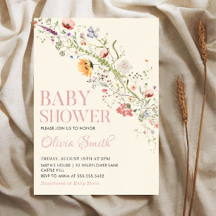 Invitation Boho Rustic Fleur sauvage Baby shower Floral