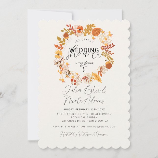 Invitation Boho Rustic Floral Automne Falls Wedding shower (Devant)