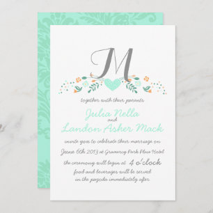Invitation Boho Rustic Folk Art Mint Mariage