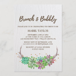 Invitation Boho Rustic Mint Floral Succulent Brunch & Bubbly