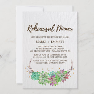 Invitation Boho Rustic Mint Floral Succulent Dîner de répétit