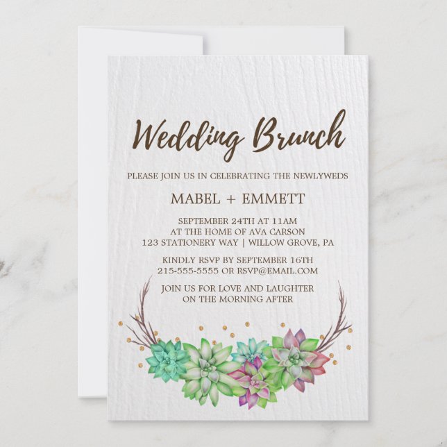 Invitation Boho Rustic Mint Floral Succulent Mariage Brunch (Devant)