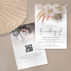 Invitation Boho Rustic Pampas Script QR Code Mariage photo