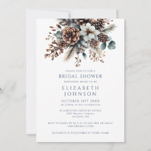 Invitation Boho Rustic Pinecone Floral QR Code Fête des marié