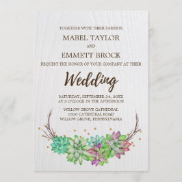 Invitation Boho Rustic rose et Mariage succulent à la menthe