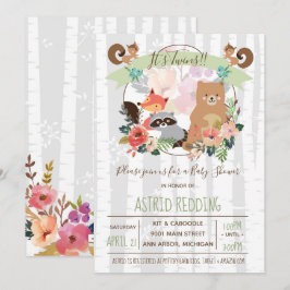 Invitation Boho Rustic Spring Birch Woodland Twins Douche