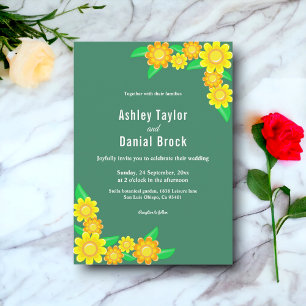 Invitation Boho Rustic Tournesol Vert Printemps Mariage Flora