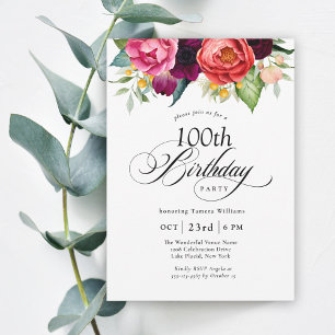 Invitation Boho Rustic Watercolor Floral 100e fête d'annivers