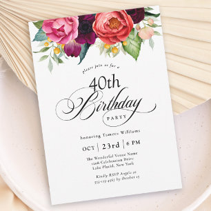 Invitation Boho Rustic Watercolor Floral 40e fête d'anniversa