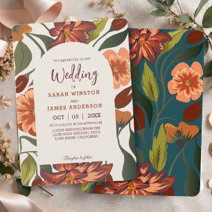Invitation Boho Rustique Automne Floral Terracotta Mariage