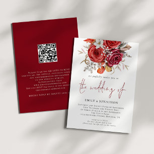 Invitation Boho Rustique Automne Florals QR Code Mariage