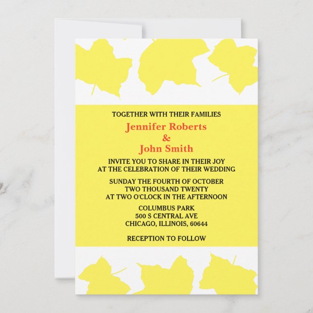 Invitation Boho rustique Chute Jaune Feuille coloré (Devant)
