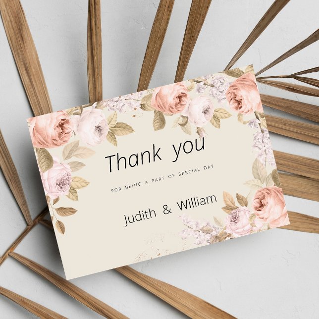 Invitation Boho rustique corail rose ivoire Merci floral (Boho rustic pink coral ivory floral Thank You)
