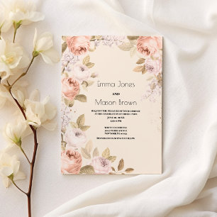 Invitation Boho rustique corail rose ivoire thème floral Mari