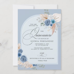 Invitation Boho Rustique Dusty Blue Pampas Quinceanera
