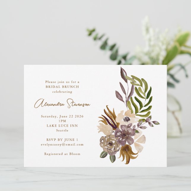 Invitation Boho Rustique Dusty Nature Botanique Bridal Brunch (Debout devant)